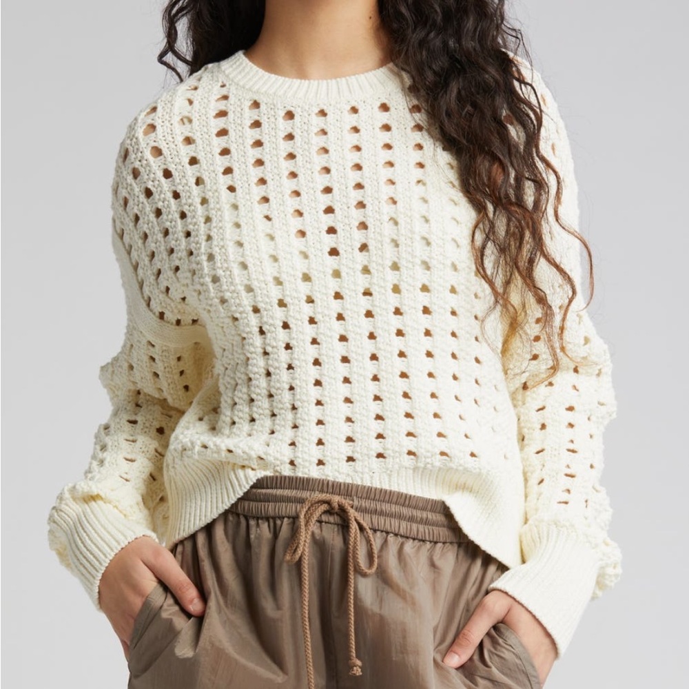 Open Edit Nordstrom Open Stitch Crewneck Knit Cozy Sweater Ivory Cream Large